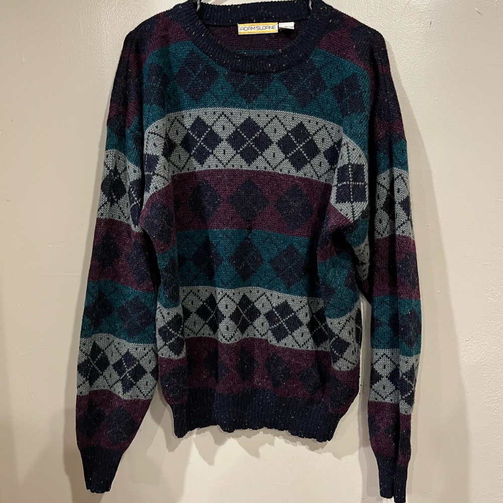 Adam Sloane Long Sleeve Wool Blend Vintage Crewneck Pullover Sweater Men Size XL